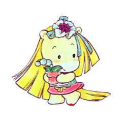 Size: 350x350 | Tagged: safe, derpibooru import, earth pony, pony, g1, bipedal, blonde, clothes, dress, flower, flower pot, hair accessory, hair ribbon, official, ribbon, sara sara, simple background, solo, straight hair, takara pony, white background