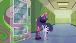 Size: 3410x1920 | Tagged: safe, derpibooru import, screencap, twilight sparkle, equestria girls, equestria girls (movie), boots, female, hallway, high res, lockers, shoes, solo, vending machine