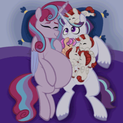 Size: 2048x2048 | Tagged: safe, artist:chelseawest, derpibooru import, oc, oc only, oc:frosted diamond, oc:mi amore ruby heart, alicorn, pony, unicorn, alicorn oc, animated, cuddling, cute, eyes closed, father and child, female, fetus, gif, glowing, glowing horn, happy, high res, hoof on belly, horn, husband and wife, lying down, magic, magic aura, male, married couple, mother and child, multiple pregnancy, oc x oc, ocbetes, offspring, offspring shipping, offspring's offspring, parent and child, parent:oc:frosted diamond, parent:oc:glimmering shield, parent:oc:mi amore rose heart, parent:oc:mi amore ruby heart, parents:oc x oc, petalverse, pregnant, quints, quintuplets, sextuplets, shipping, siblings, sleeping, straight, unicorn oc, uterus, wings, x-ray