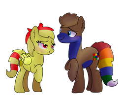 Size: 2473x2048 | Tagged: safe, artist:jay_wackal, derpibooru import, oc, oc only, oc:marmalade, oc:rubik, earth pony, pegasus, pony, base used, blushing, earth pony oc, female, male, mare, pegasus oc, raised hoof, raised leg, simple background, stallion, transparent background