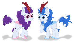 Size: 1280x720 | Tagged: safe, artist:kitana762, derpibooru import, oc, oc only, oc:frost berry, oc:frost nova, kirin, cloven hooves, female, kirin oc, leonine tail, siblings, simple background, sisters, tail, transparent background