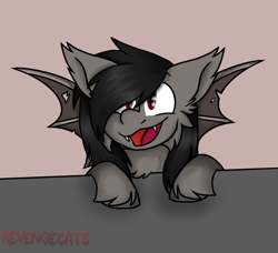 Size: 1289x1176 | Tagged: safe, artist:revenge.cats, derpibooru import, oc, bat pony, pony, bat pony oc, chest fluff, emo, falling in reverse, fangs, fluffy, male, ponified, ronnie radke, simple background, smiling, solo, stallion