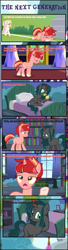 Size: 1877x6867 | Tagged: safe, artist:shootingstarsentry, derpibooru import, oc, oc only, oc:nightshade (digimonlover101), oc:opulence, oc:star curve, changepony, hybrid, pony, unicorn, comic:the next generation, cupcake, female, food, interspecies offspring, mare, offspring, parent:king sombra, parent:prince blueblood, parent:queen chrysalis, parent:starlight glimmer, parent:sunburst, parents:chrysombra, parents:starburst