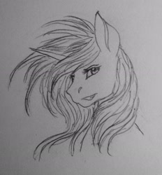 Size: 2158x2322 | Tagged: safe, artist:crazyaniknowit, derpibooru import, dj pon-3, vinyl scratch, pony, bust, missing accessory, monochrome, portrait, solo, traditional art