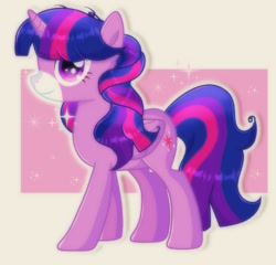 Size: 1024x981 | Tagged: safe, artist:doraeartdreams-aspy, derpibooru import, twilight sparkle, twilight sparkle (alicorn), alicorn, pony, g1, g4, colored muzzle, female, g1 to g4, generation leap, mare, side view, smiling, solo, sparkles, takara pony, wings