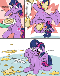 Size: 2383x2998 | Tagged: safe, artist:pony-thunder, derpibooru import, twilight sparkle, twilight sparkle (alicorn), alicorn, pony, comic, ears, female, floppy ears, folded wings, food, mare, partially open wings, quesadilla, raised hoof, raised leg, they're just so cheesy, wings