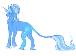 Size: 640x471 | Tagged: safe, artist:ssewerrattt, derpibooru import, trixie, classical unicorn, pony, unicorn, cloven hooves, fetlock tuft, leonine tail, redesign, simple background, solo, unshorn fetlocks, white background