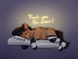 Size: 4000x3000 | Tagged: safe, artist:toanderic, derpibooru import, oc, oc only, oc:toanderic, pegasus, body pillow, clothes, eyes closed, follower count, followers, hug, male, milestone, pegasus oc, pillow, pillow hug, sleeping, smiling, socks, solo, striped socks