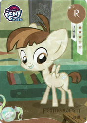 Size: 730x1034 | Tagged: safe, derpibooru import, featherweight, pegasus, g4, card, colt, foal, kayou, male, merchandise, my little pony logo, official, scan, solo, text, trading card