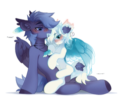 Size: 2400x2000 | Tagged: safe, artist:zlatavector, derpibooru import, oc, oc only, oc:avis, oc:leena, pegasus, blushing, commission, couple, feather, female, high res, kissing, male, mare, pegasus oc, size difference, smack, stallion