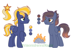 Size: 1280x852 | Tagged: safe, artist:picturewithsound, derpibooru import, oc, oc only, oc:dark flame cloud, oc:star streak, pegasus, pony, brothers, duo, male, offspring, parent:soarin', parent:spitfire, parents:soarinfire, siblings, simple background, stallion, transparent background