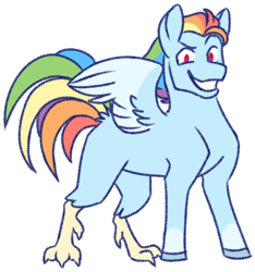 Size: 540x576 | Tagged: safe, artist:googaoo, derpibooru import, rainbow dash, hippogriff, alternate design, female, grin, hippogriffied, looking at you, missing cutie mark, simple background, smiling, smiling at you, solo, species swap, spread wings, transparent background, wings