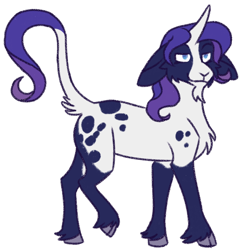 Size: 620x640 | Tagged: safe, artist:googaoo, derpibooru import, rarity, classical unicorn, pony, unicorn, alternate design, chest fluff, cloven hooves, coat markings, ears, female, floppy ears, horn, leonine tail, mare, missing cutie mark, simple background, socks (coat marking), solo, transparent background, unshorn fetlocks