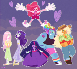 Size: 3902x3515 | Tagged: safe, artist:vamp-bat, derpibooru import, applejack, fluttershy, pinkie pie, rainbow dash, rarity, twilight sparkle, human, crossover, female, gem, humanized, mane six, species swap, steven universe