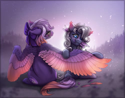 Size: 4000x3152 | Tagged: safe, artist:helmie-art, derpibooru import, oc, oc only, bat pony, pegasus, pony, bat pony oc, bow, duo, ear tufts, glasses, grooming, hair bow, preening, sitting, wings