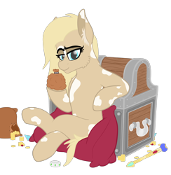 Size: 3906x3996 | Tagged: safe, artist:justapone, derpibooru import, oc, oc only, oc:dahlia, earth pony, pony, cheek fluff, chest, colored lineart, ear fluff, ears, earth pony oc, female, gold, gold coins, high res, jewelry, lineart, looking at you, mare, pillow, pouch, scepter, simple background, sitting, smiling, smiling at you, solo, spots, transparent background, treasure chest