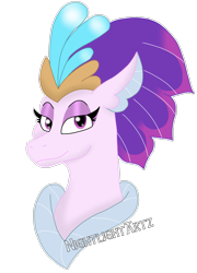 Size: 923x1280 | Tagged: safe, artist:nightlightartz, derpibooru import, queen novo, seapony (g4), my little pony: the movie, bust, collar, colored pupils, crown, eyelashes, female, jewelry, lidded eyes, looking at you, pink eyes, regalia, signature, simple background, smiling, smiling at you, solo, transparent background