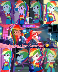Size: 1920x2400 | Tagged: safe, derpibooru import, edit, edited screencap, editor:itsmgh1203, screencap, applejack, aqua blossom, blueberry cake, cloudy kicks, golden hazel, heath burns, indigo wreath, mystery mint, nolan north, rainbow dash, rarity, rose heart, scribble dee, teddy t. touchdown, a photo booth story, eqg summertime shorts, equestria girls, equestria girls (movie), make up shake up, raise this roof, ^^, armpits, balloon, belt, boots, breakdancing, breasts, canterlot high, clothes, cowboy hat, cute, cutie mark on clothes, dance floor, dancing, dashabetes, devil horn (gesture), eyes closed, faic, fall formal outfits, female, fingerless gloves, gloves, hat, male, night, offscreen character, rainbow dash is best facemaker, sexy, shoes, skirt, sleeveless, smiling, smirk, smug, smugdash, solo focus, speaker, text
