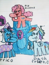 Size: 1200x1600 | Tagged: safe, artist:pipppetals03, derpibooru import, pinkie pie, rainbow dash, trixie, lined paper, traditional art