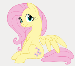 Size: 1008x880 | Tagged: safe, artist:dotkwa, derpibooru import, fluttershy, pegasus, pony, colored, cute, female, flat colors, gray background, long neck, mare, shyabetes, simple background, sitting, smiling, solo