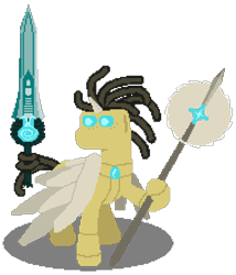 Size: 757x883 | Tagged: safe, artist:minus, derpibooru exclusive, derpibooru import, oc, oc only, alicorn, pony, robot, robot pony, alicorn oc, android, glowing, glowing eyes, horn, male, pixel art, prehensile tail, simple background, solo, spear, stallion, sword, tail, transparent background, weapon, wings, wires