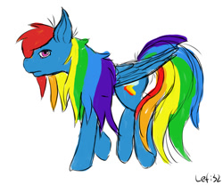 Size: 1104x919 | Tagged: safe, artist:lefi32, derpibooru import, rainbow dash, pegasus, colored sketch, simple background, sketch, solo, walking, white background, wings