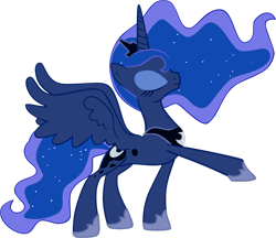 Size: 2638x2274 | Tagged: safe, artist:kysss90, derpibooru import, princess luna, alicorn, pony, eyes closed, female, high res, mare, raised hoof, raised leg, side view, simple background, smiling, solo, spread wings, transparent background, vector, wings