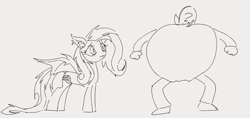 Size: 1172x553 | Tagged: safe, artist:dotkwa, derpibooru import, fluttershy, oc, oc:anon, bat pony, human, pony, apple, bat ponified, duo, female, flutterbat, food, grayscale, male, mare, monochrome, race swap, species swap, this will end in pain