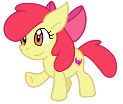 Size: 700x595 | Tagged: safe, artist:cmara, derpibooru import, apple bloom, earth pony, pony, bow, female, filly, foal, full body, hair bow, hooves, raised hoof, raised leg, simple background, smiling, solo, standing, tail, white background