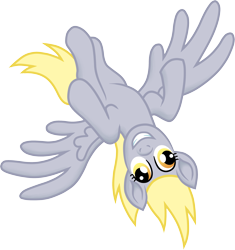 Size: 2404x2560 | Tagged: safe, artist:malte279, derpibooru import, derpy hooves, pegasus, pony, female, flying, free to use, full body, grin, high res, hooves, mare, simple background, smiling, solo, spread wings, transparent background, upside down, wings
