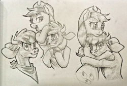 Size: 2172x1476 | Tagged: safe, artist:redahfuhrerking, derpibooru import, applejack, arizona cow, cow, pony, them's fightin' herds, community related, monochrome, traditional art