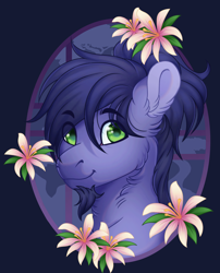 Size: 2080x2570 | Tagged: safe, artist:roselord, derpibooru import, oc, oc only, pony, bust, chest fluff, commission, ear fluff, ears, finished commission, flower, portrait, solo, ych result, your character here