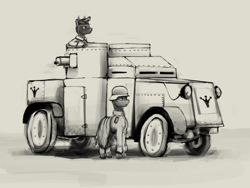 Size: 2048x1536 | Tagged: safe, derpibooru import, oc, changeling, pony, equestria at war mod, apc, armor, armored car, gun, machine gun, military, monochrome, simple background, sketch, vehicle, war, weapon, white background