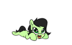 Size: 1900x1182 | Tagged: safe, artist:happy harvey, derpibooru import, oc, oc only, oc:anon filly, earth pony, pony, blushing, cute, drawn on phone, earth pony oc, female, filly, foal, frog (hoof), lying down, ocbetes, open mouth, open smile, prone, simple background, smiling, solo, tongue, tongue out, transparent background, underhoof