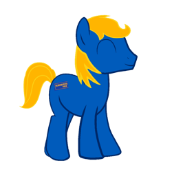 Size: 768x768 | Tagged: safe, artist:thatradhedgehog, derpibooru import, oc, oc only, earth pony, pony, ^^, blockbuster, earth pony oc, eyes closed, full body, hooves, male, nostalgia, simple background, smiling, solo, stallion, standing, tail, transparent background