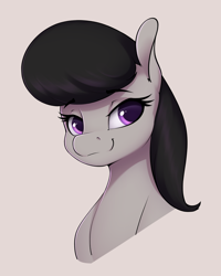 Size: 1926x2410 | Tagged: safe, artist:aquaticvibes, derpibooru import, octavia melody, earth pony, pony, bust, female, high res, looking at you, mare, pink background, simple background, smiling, smiling at you, solo