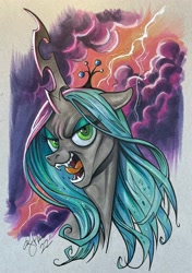 Size: 1438x2048 | Tagged: safe, artist:andypriceart, derpibooru import, queen chrysalis, changeling, changeling queen, female, solo, traditional art