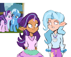 Size: 640x512 | Tagged: safe, artist:charlpp, derpibooru import, screencap, starlight glimmer, trixie, human, pony, unicorn, elf ears, female, horn, horned humanization, humanized, mare, screencap reference