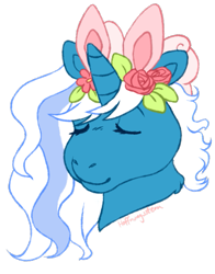 Size: 639x815 | Tagged: safe, artist:hoffnungsstern, derpibooru import, oc, oc only, oc:fleurbelle, pony, bow, bunny ears, eyes closed, female, floral head wreath, flower, hair bow, mare, simple background, solo, transparent background