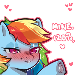 Size: 1159x1159 | Tagged: safe, artist:cold-blooded-twilight, derpibooru import, rainbow dash, pegasus, pony, 20% cooler, bedroom eyes, blushing, dialogue, female, heart, mare, simple background, smiling, solo, transparent background, underhoof