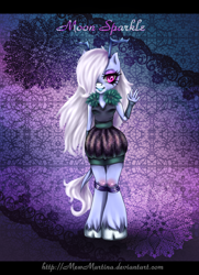 Size: 1300x1800 | Tagged: safe, artist:churobu, derpibooru import, oc, oc only, oc:moon sparkle, anthro, deer, unguligrade anthro, antlers, clothes, eyelashes, female, makeup, skirt, smi, solo, unideer, waving