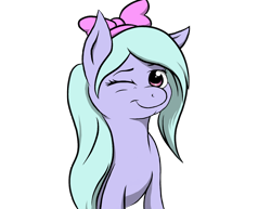 Size: 1400x1080 | Tagged: safe, artist:whiro153, derpibooru import, flitter, pegasus, pony, bow, female, hair bow, mare, one eye closed, simple background, smiling, solo, transparent background, wink