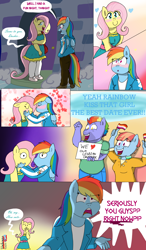 Size: 1512x2592 | Tagged: safe, artist:umbreonvevo, derpibooru import, bow hothoof, fluttershy, rainbow dash, windy whistles, anthro, pegasus, blushing, comic, cute, equestria girls outfit, fathers gonna father, female, flutterdash, kissing, lesbian, lesbian couple, lesbian pride flag, male, mothers gonna mother, pride, pride flag, shipping, shyabetes