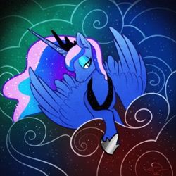 Size: 3600x3600 | Tagged: safe, artist:opalacorn, derpibooru import, princess luna, alicorn, pony, abstract background, female, lidded eyes, mare, solo