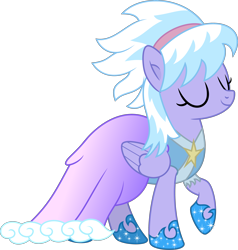 Size: 3374x3549 | Tagged: safe, artist:thatusualguy06, derpibooru import, cloudchaser, pegasus, pony, .svg available, clothes, dress, eyes closed, female, gala dress, hairband, high res, hoof shoes, mare, raised hoof, raised leg, simple background, smiling, solo, svg, transparent background, vector