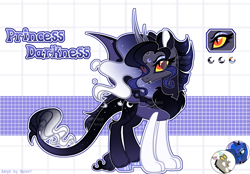 Size: 2100x1460 | Tagged: safe, artist:henorinya, derpibooru import, discord, princess luna, oc, alicorn, draconequus, hybrid, pony, alicorn oc, base used, eyelashes, female, hoof polish, horn, interspecies offspring, mare, offspring, parent:discord, parent:princess luna, parents:lunacord, reference sheet, solo, wings