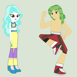 Size: 592x592 | Tagged: safe, artist:matthewjabeznazarioa, derpibooru import, paisley, sandalwood, equestria girls, crossover, exeron fighters, exeron outfit, martial arts kids, martial arts kids outfits