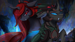 Size: 2920x1642 | Tagged: safe, artist:pridark, derpibooru import, oc, oc only, changeling, changeling queen, changeling armor, female, red changeling