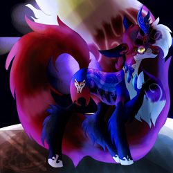 Size: 5800x5800 | Tagged: safe, artist:florarena-kitasatina/dragonborne fox, derpibooru import, oc, oc only, oc:foxfire, changedling, changeling, absurd resolution, crooked horn, half changeling, horn, signature, wat, watermark