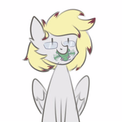 Size: 3000x3000 | Tagged: safe, artist:tanatos, derpibooru import, oc, oc only, oc:ludwig von leeb, frog, pegasus, pony, blonde, blonde hair, glasses, help, male, mouth hold, simple background, solo, stallion, toad, white background, wings